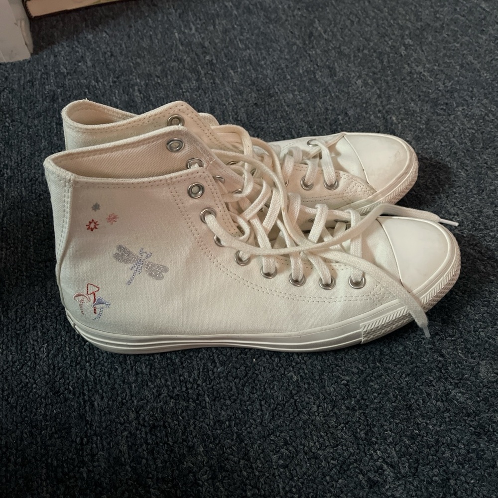 Canvas High-Top Converses in Off-White with Subtle Embellishments